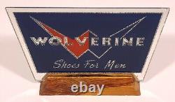 Wolverine Mens Shoes Vintage Store Advertising Display Mirrored Glass Plaque