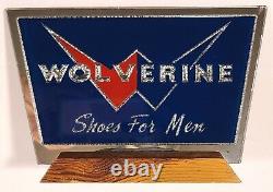 Wolverine Mens Shoes Vintage Store Advertising Display Mirrored Glass Plaque