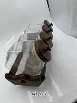 Wood Glass Canister Set Libby Glass candy Jars general store counter & rack