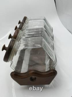 Wood Glass Canister Set Libby Glass candy Jars general store counter & rack