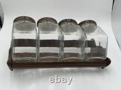 Wood Glass Canister Set Libby Glass candy Jars general store counter & rack
