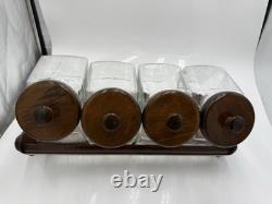 Wood Glass Canister Set Libby Glass candy Jars general store counter & rack