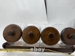 Wood Glass Canister Set Libby Glass candy Jars general store counter & rack