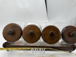 Wood Glass Canister Set Libby Glass candy Jars general store counter & rack